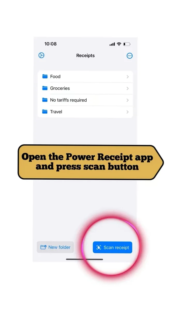 Instagram graphic: Open the Power Receipt app and press scan button