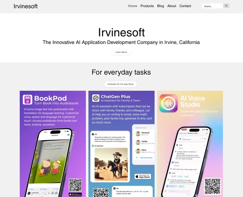 Irvinesoft website homepage — The Innovative AI Application Development Company in Irvine, California